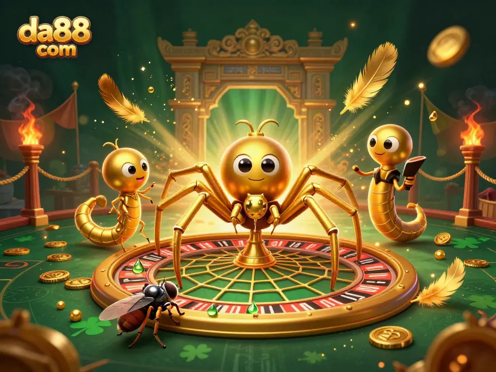 Engage in thrilling bets as da88 com showcases a roulette-inspired web spun by a golden spider.