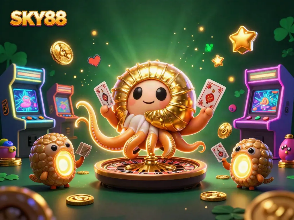 Win big at SKY88 with 3D cartoon nautilus in an exciting casino game scene.
