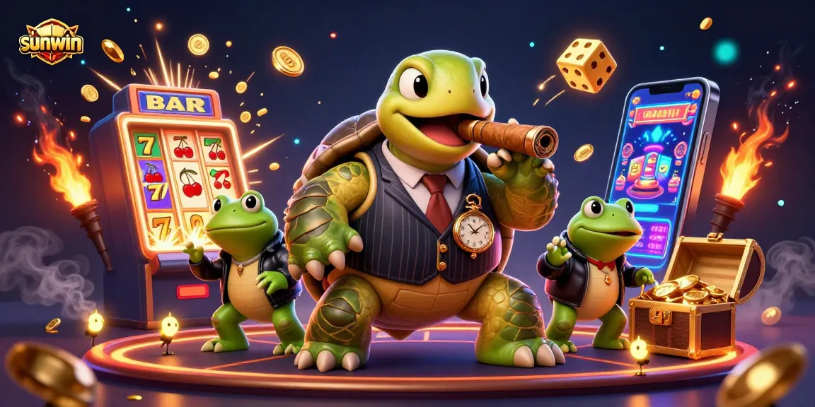 Engage with sunwin's thrilling games amidst a vibrant 3D casino illustration featuring vibrant characters.
