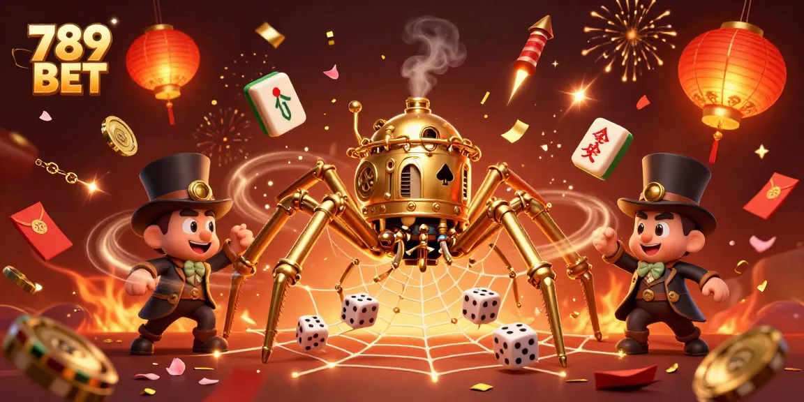 Join the thrilling action at 789 BET with vibrant gaming elements featuring a steampunk spider.