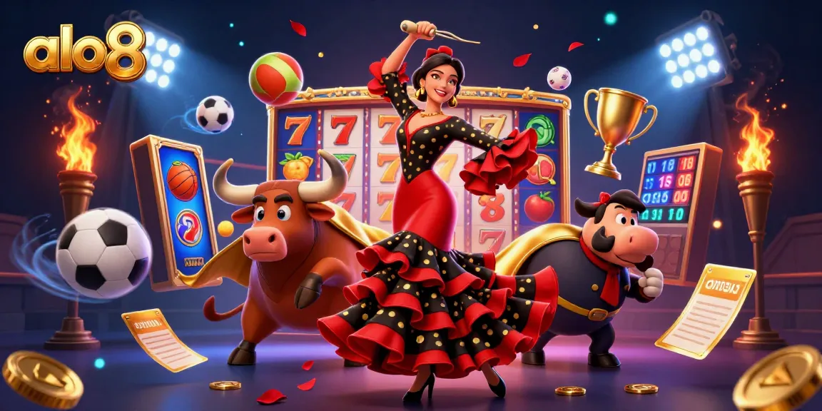 Experience the excitement of alo8 with a vibrant 3D scene of casino action and dynamic elements.