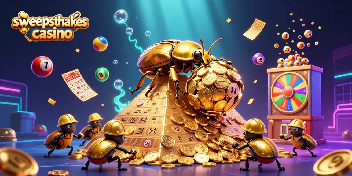 Sweepstakes casino visualizes excitement with dynamic lottery elements and vibrant golden scenes.