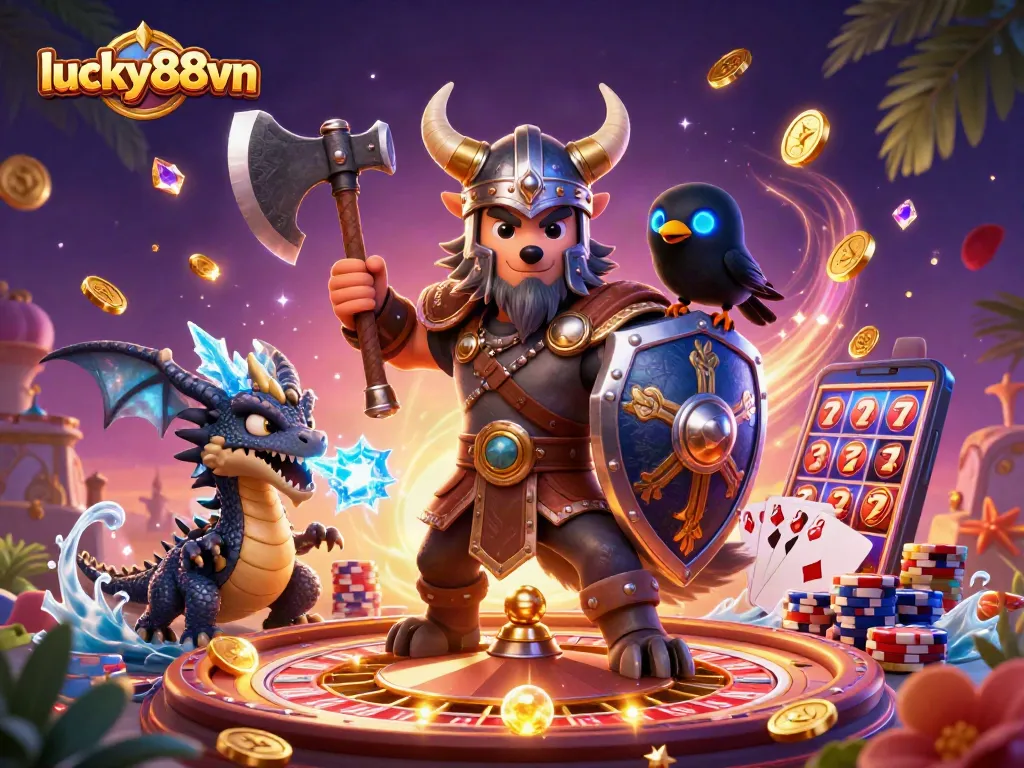 Engage with lucky88vn's thrilling fantasy gaming experience featuring dynamic characters and vivid casino elements.