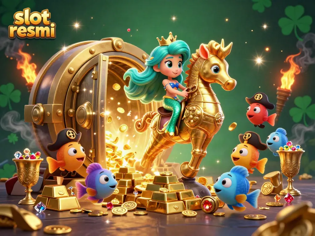 Experience thrilling slot resmi action with a vibrant mermaid princess on a golden seahorse amidst treasures.