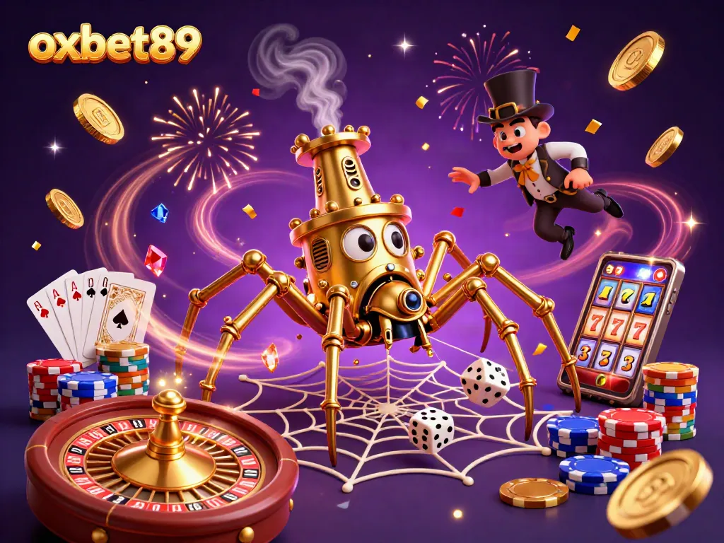 Win with oxbet89 as golden coins and cards fly in an exciting casino scene.