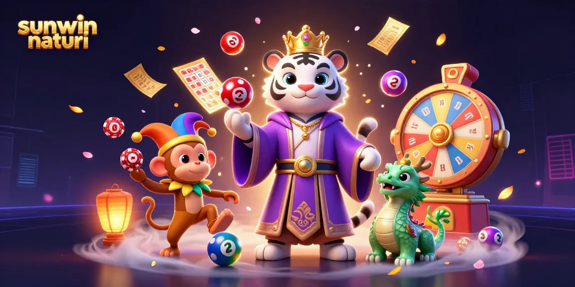Engage with sunwin naturi's vibrant online gaming atmosphere featuring a majestic white tiger and playful monkey.