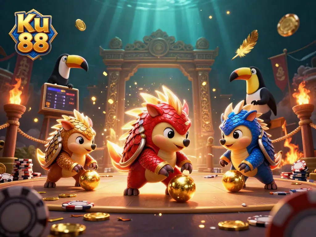 Engage in thrilling gameplay at Ku 88 as rival pangolins compete in a casino challenge.