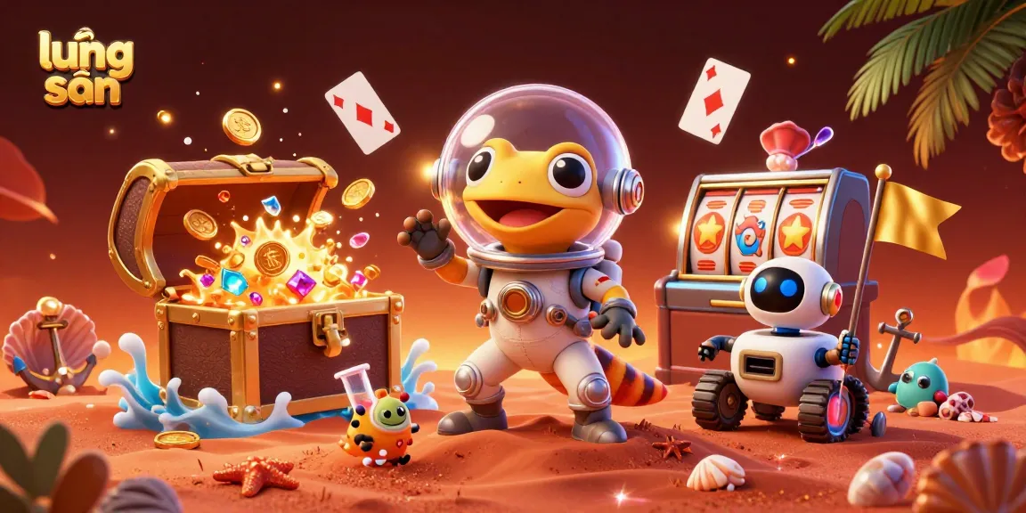 Experience the lương sơn gaming adventure with vibrant characters exploring a golden casino on Mars.