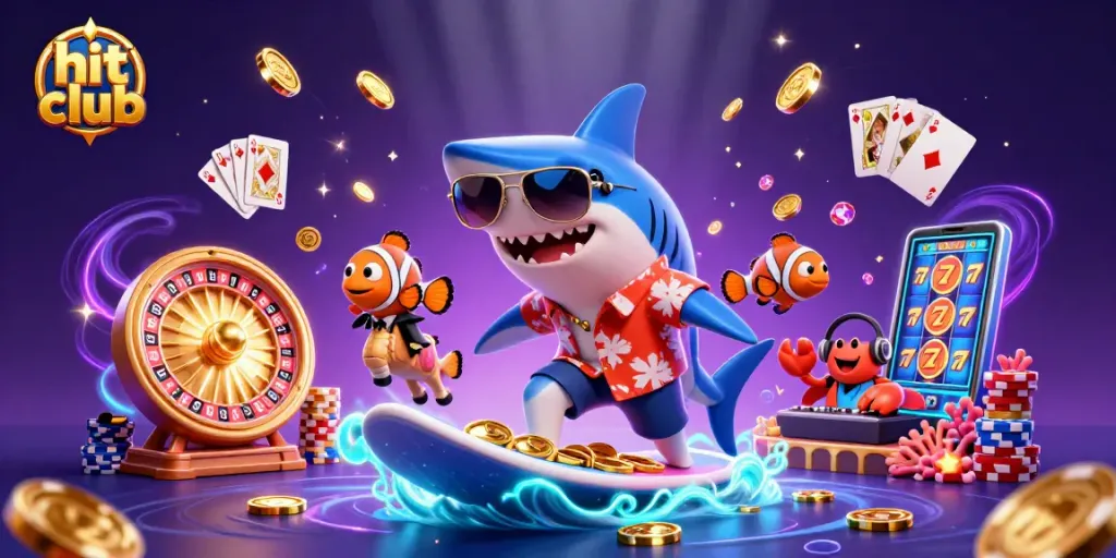 Experience thrill and wins with hit club's vibrant casino adventure, featuring playful marine characters.