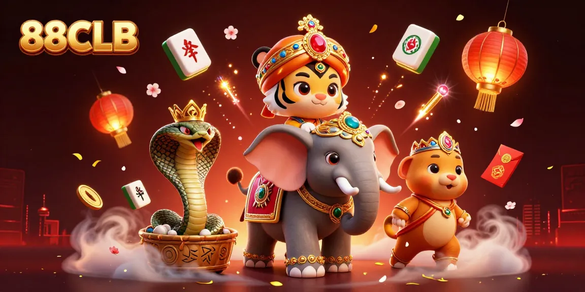 88CLB features a vibrant casino scene with a tiger and elephant, symbolizing exciting gameplay.