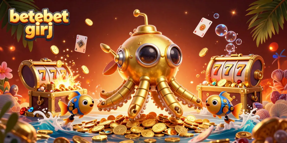 Betebet giriş offers a vivid underwater adventure with a golden kraken and slot games.