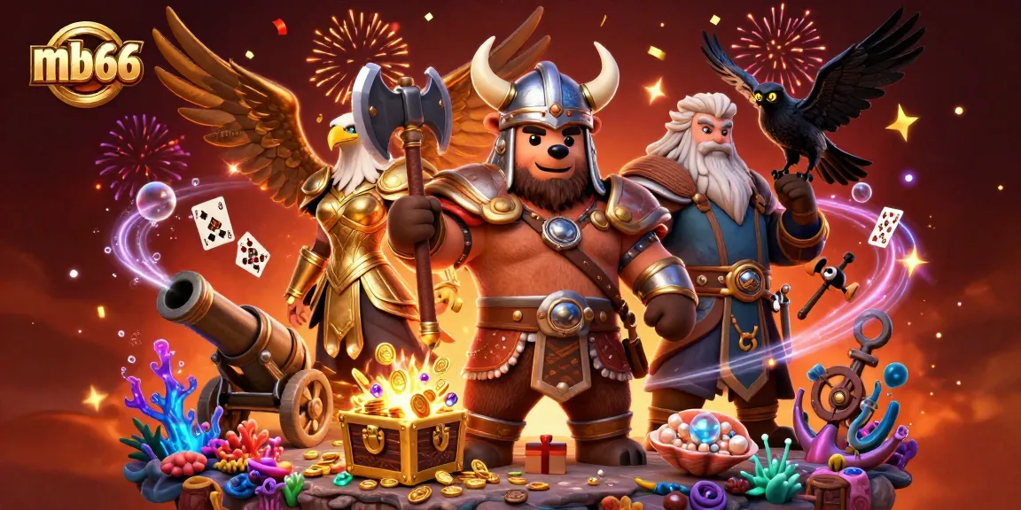 Engage in thrilling mb66 casino gameplay with a dynamic Viking and Valkyrie scene.