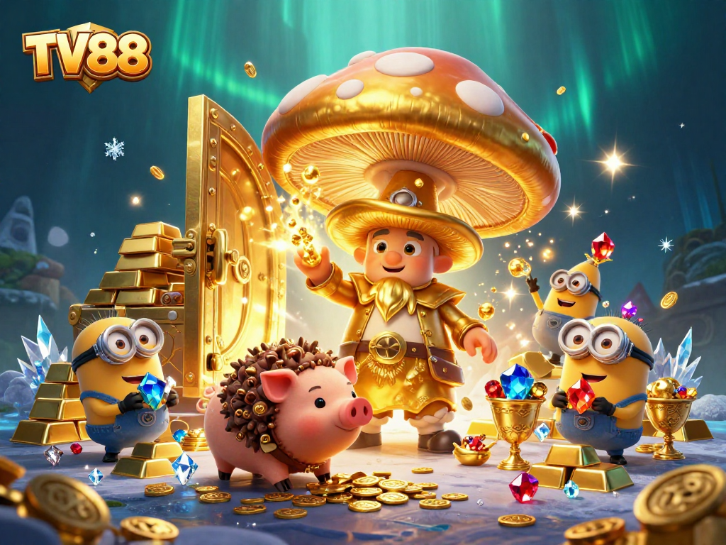 Experience the magic of TV88 with enchanting creatures and treasures in this captivating casino scene.