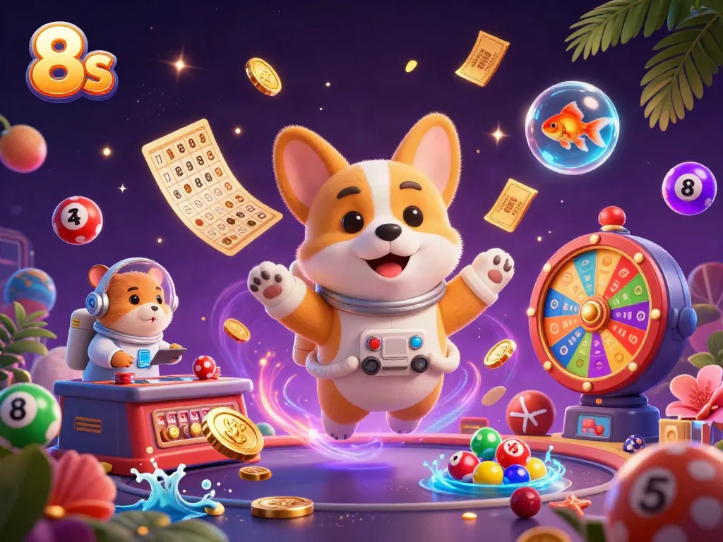 Join the casino fun with 8s as a corgi astronaut navigates a space station filled with thrilling games.