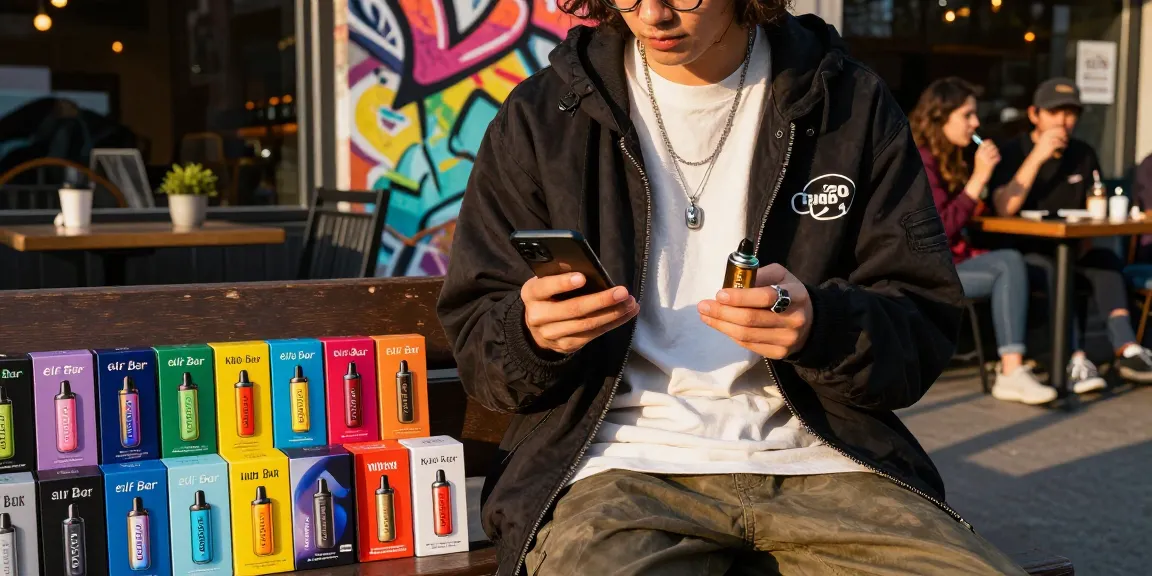Discover top disposable vapes in USA showcased in an urban lifestyle scene.