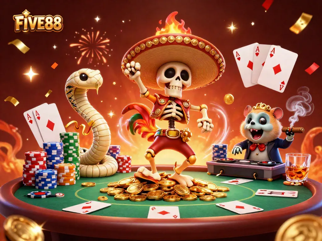Engage with the vibrant FIVE88 gaming world featuring colorful characters and intense action.