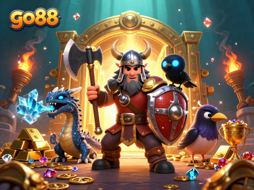 Experience go88's exciting jackpots with vibrant treasures in a dynamic casino scene