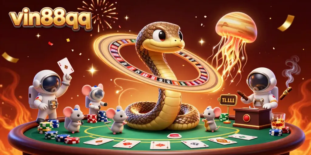 Bet on intergalactic roulette with vin88qq as astronauts navigate vibrant cosmic gaming.