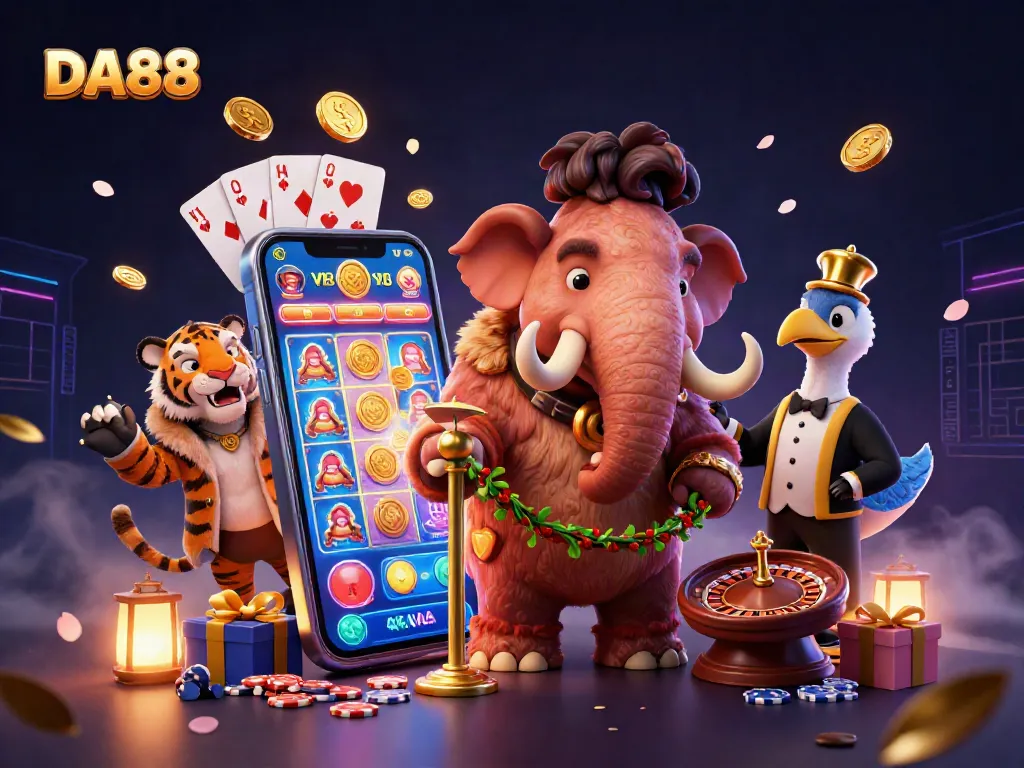 Experience DA88 with vibrant casino action featuring a bouncer, a VIP, and gaming elements.