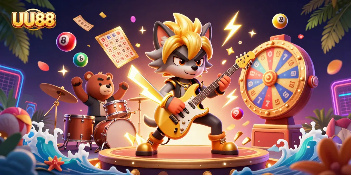 Engage in exciting moments of UU88 with vibrant colors and dynamic gambling elements in a 3D cartoon scene.