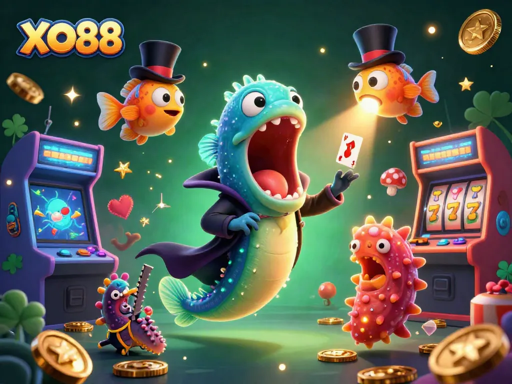 Experience the thrilling magic of XO88 with a captivating casino scene featuring unique underwater characters.
