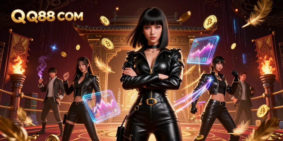 Experience thrilling action at QQ88 COM with immersive gaming features in a dynamic 3D illustration.