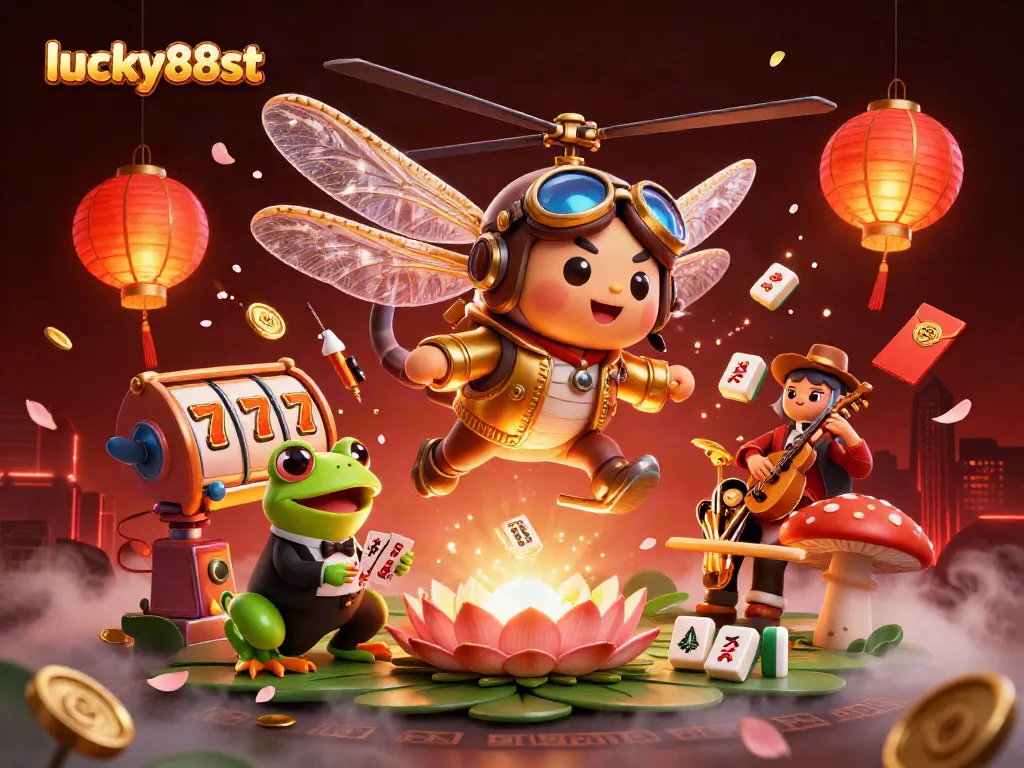 Engage with the vibrant casino experience at lucky88st featuring a dragonfly pilot and frog croupier.