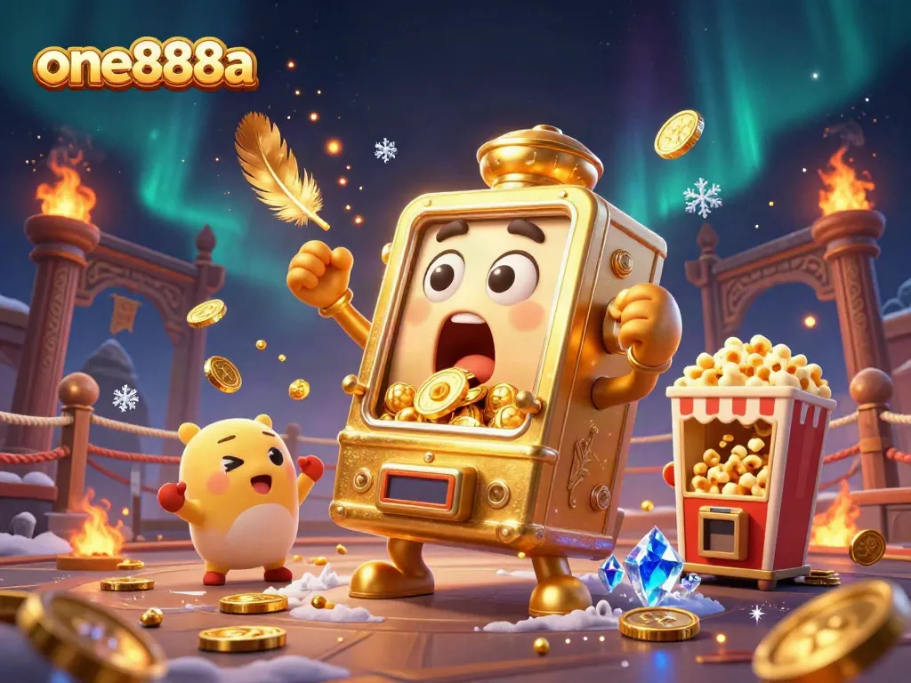 Spin and win on one888a's vibrant slot scene with a golden machine hitting a jackpot!